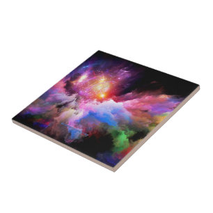 SlipperyJoe's cloud artwork abstract vibrant surre Ceramic Tile