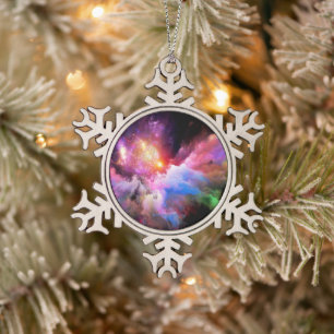 SlipperyJoe's cloud artwork abstract vibrant surre Snowflake Pewter Christmas Ornament