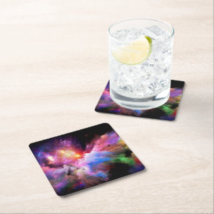 SlipperyJoe's cloud artwork abstract vibrant surre Square Paper Coaster