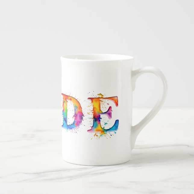 SlipperyJoe's colourful creative Pride-themed text Bone China Mug (Right)