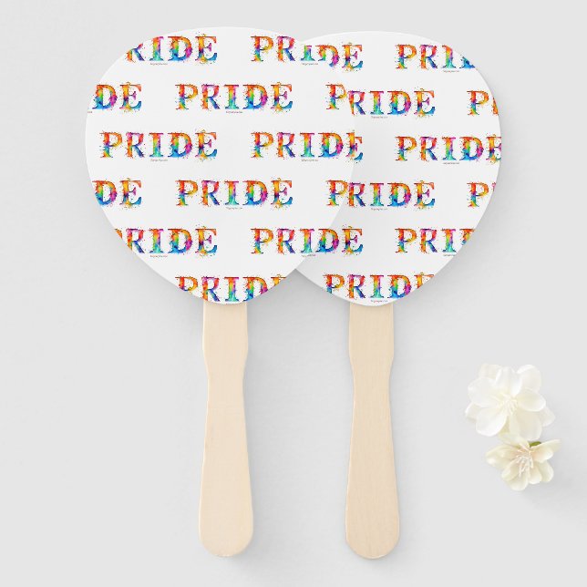 SlipperyJoe's colourful creative Pride-themed text Hand Fan (Front and Back)