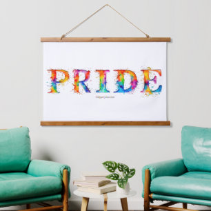SlipperyJoe's colourful creative Pride-themed text Hanging Tapestry
