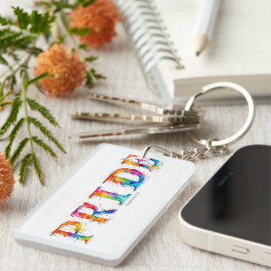 SlipperyJoe's colourful creative Pride-themed text Key Ring