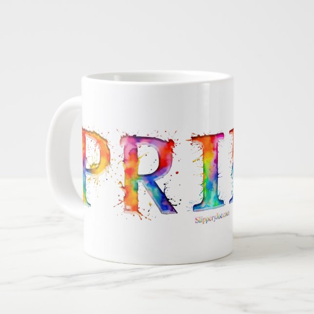 SlipperyJoe's colourful creative Pride-themed text Large Coffee Mug (Front Left)