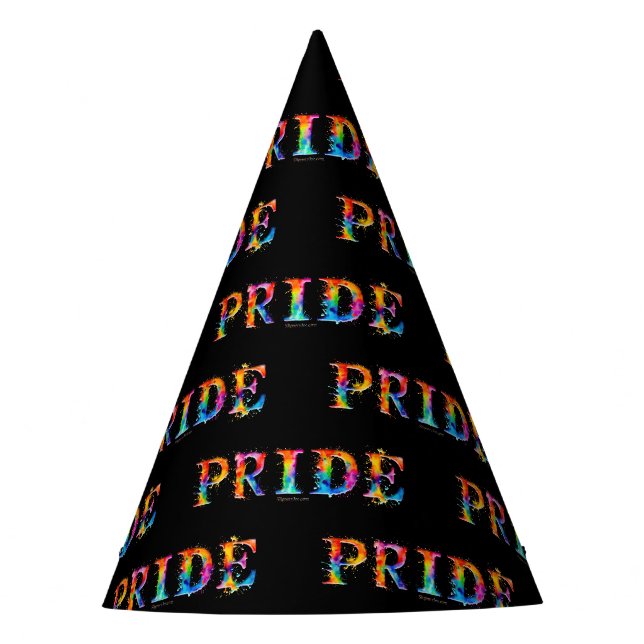 SlipperyJoe's colourful creative Pride-themed text Party Hat (Front)