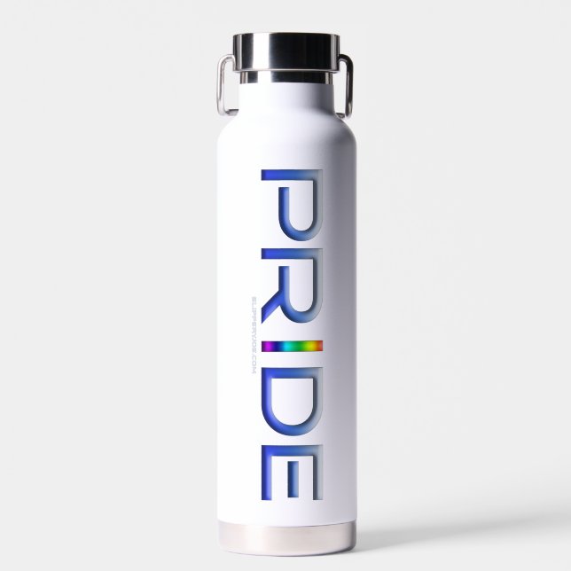 SlipperyJoe's Colourful Pride word blue rainbow co Water Bottle (Front)