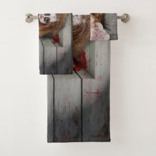 SlipperyJoe's creepy doll pale face creepy blood d Bath Towel Set