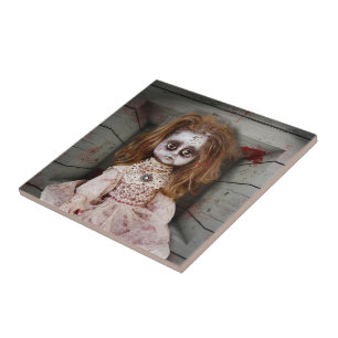 SlipperyJoe's creepy doll pale face creepy blood d Ceramic Tile
