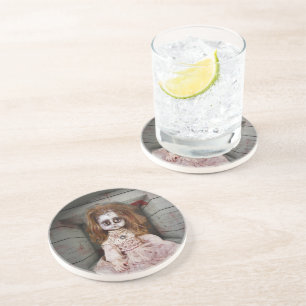 SlipperyJoe's creepy doll pale face creepy blood d Coaster