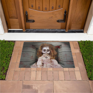 SlipperyJoe's creepy doll pale face creepy blood d Doormat