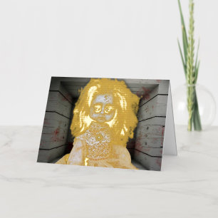 SlipperyJoe's creepy doll pale face creepy blood d Foil Holiday Card