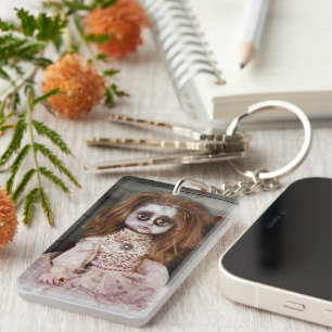 SlipperyJoe's creepy doll pale face creepy blood d Key Ring