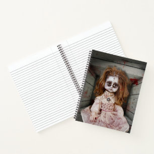 SlipperyJoe's creepy doll pale face creepy blood d Notebook