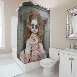 SlipperyJoe's creepy doll pale face creepy blood d Shower Curtain