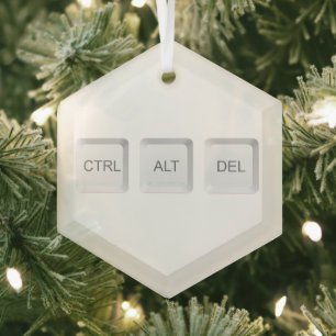 SlipperyJoe's CTRL ALT DEL computer keyboard butto Glass Tree Decoration