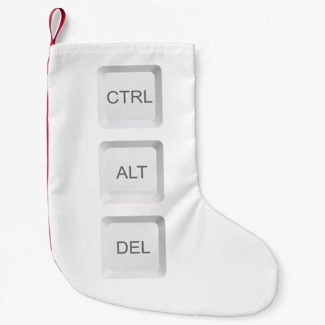 SlipperyJoe's CTRL ALT DEL computer keyboard butto Small Christmas Stocking (Front)