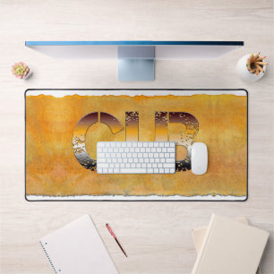 SlipperyJoe's cub bear word orange-brown tones pro Desk Mat