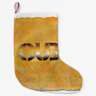 SlipperyJoe's cub bear word orange-brown tones pro Small Christmas Stocking