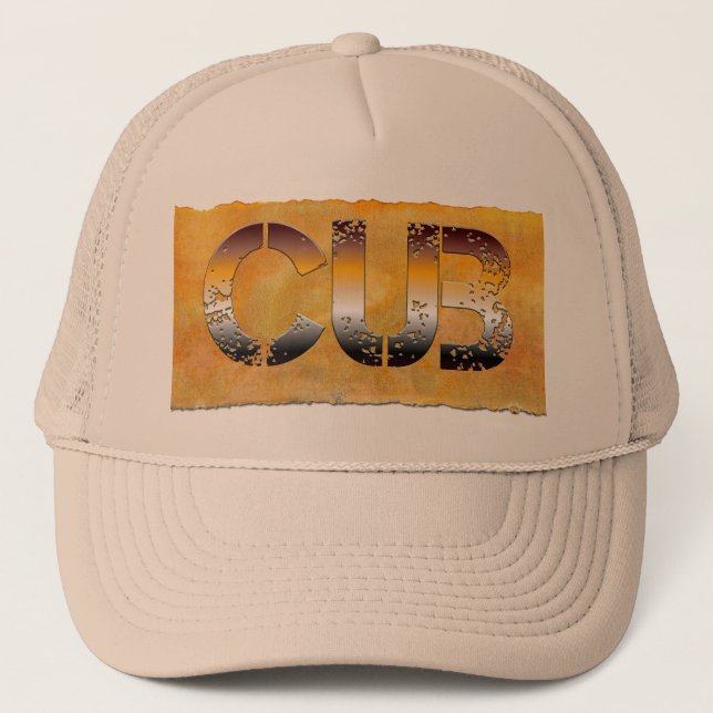 SlipperyJoe's cub bear word orange-brown tones pro Trucker Hat (Front)