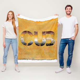 SlipperyJoe's cub bear words gold brown tan white  Fleece Blanket