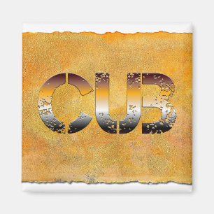 SlipperyJoe's cub bear words gold brown tan white  Magnet