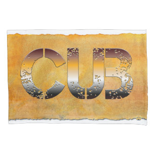 SlipperyJoe's cub bear words gold brown tan white  Pillowcase