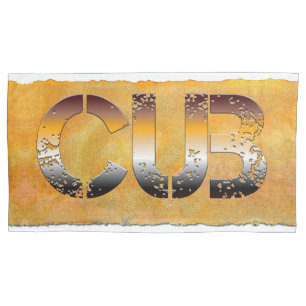 SlipperyJoe's cub bear words gold brown tan white  Pillowcase