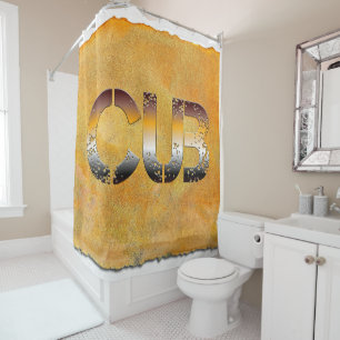SlipperyJoe's cub bear words gold proud gay pride  Shower Curtain