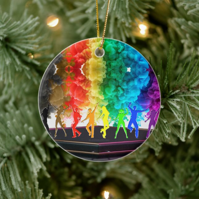 SlipperyJoe's Dancing Pride Shadows gay gifts arti Ceramic Ornament (Tree)