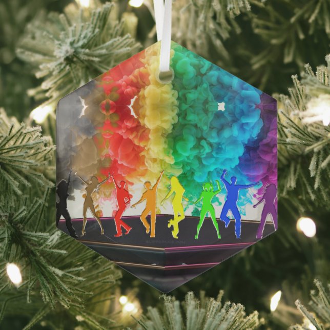 SlipperyJoe's Dancing Pride Shadows gay gifts arti Glass Tree Decoration (Insitu)