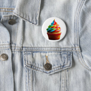 SlipperyJoe's dazzling rainbow cupcake swirled fro 6 Cm Round Badge