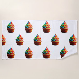 SlipperyJoe's dazzling rainbow cupcake swirled fro Beach Towel
