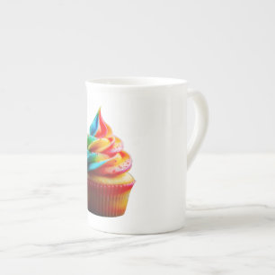 SlipperyJoe's dazzling rainbow cupcake swirled fro Bone China Mug