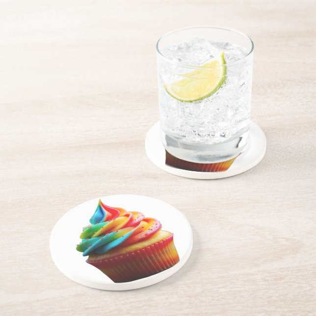 SlipperyJoe's dazzling rainbow cupcake swirled fro Coaster (Side)