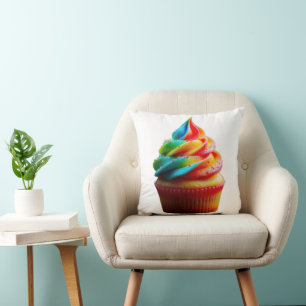 SlipperyJoe's dazzling rainbow cupcake swirled fro Cushion