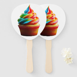 SlipperyJoe's dazzling rainbow cupcake swirled fro Hand Fan
