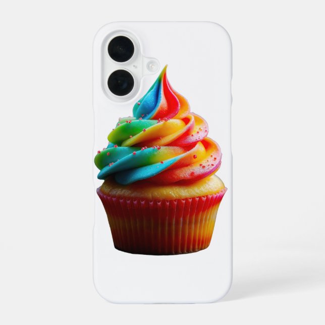 SlipperyJoe's dazzling rainbow cupcake swirled fro iPhone 16 Case (Back)