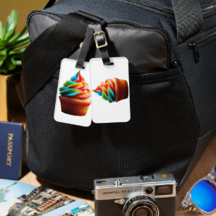 SlipperyJoe's dazzling rainbow cupcake swirled fro Luggage Tag