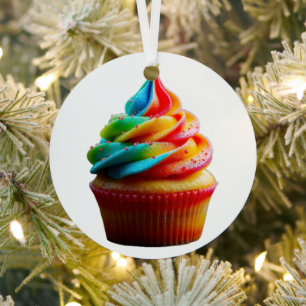 SlipperyJoe's dazzling rainbow cupcake swirled fro Metal Tree Decoration