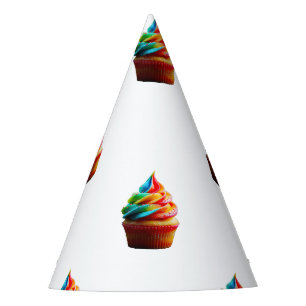 SlipperyJoe's dazzling rainbow cupcake swirled fro Party Hat