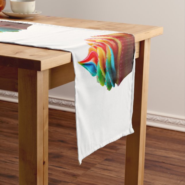 SlipperyJoe's dazzling rainbow cupcake swirled fro Short Table Runner (In Situ)