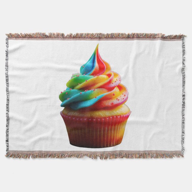 SlipperyJoe's dazzling rainbow cupcake swirled fro Throw Blanket (Front)