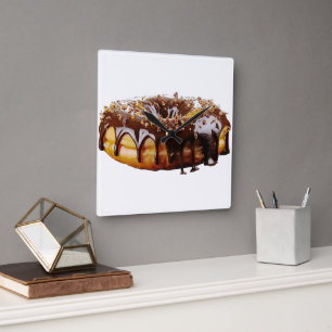 SlipperyJoe's decadent donut covered thick glossy  Square Wall Clock