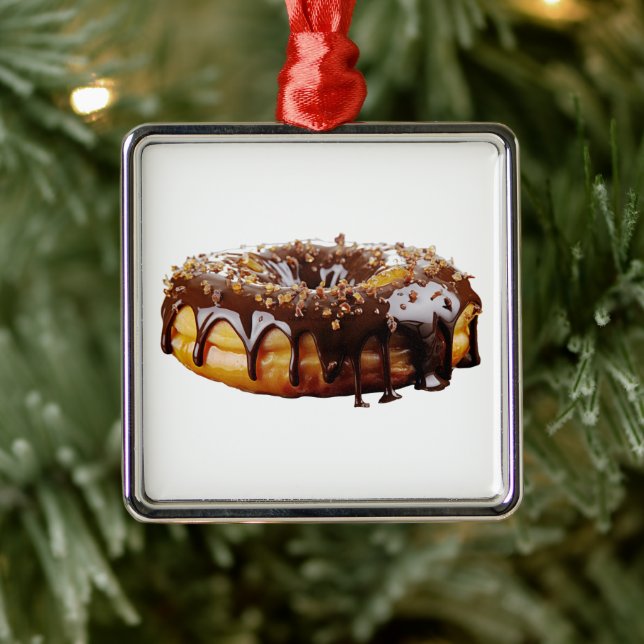 SlipperyJoe's decadent doughnut covered thick glos Metal Ornament (Tree)