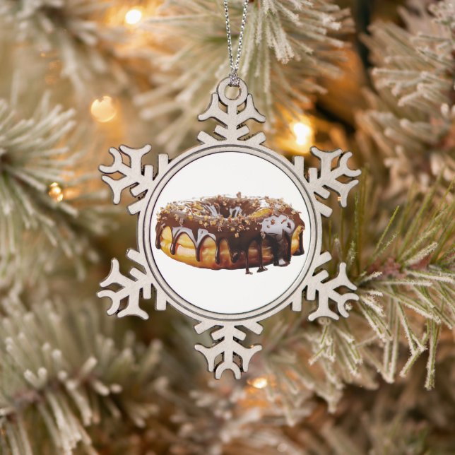 SlipperyJoe's decadent doughnut covered thick glos Snowflake Pewter Christmas Ornament (Tree)