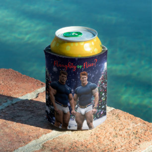 SlipperyJoe's decorated snow-covered Christmas tre Can Cooler