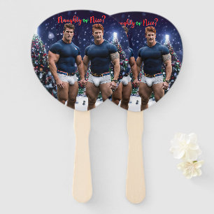 SlipperyJoe's decorated snow-covered Christmas tre Hand Fan