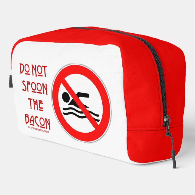 SlipperyJoe's Do Not Spoon Bacon red warning man s Dopp Kit (Right Corner)