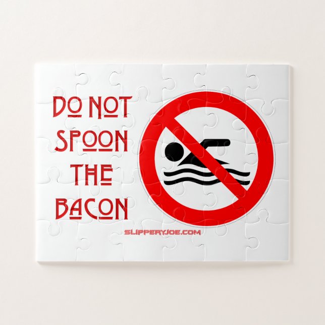 SlipperyJoe's Do Not Spoon Bacon red warning man s Jigsaw Puzzle (Horizontal)