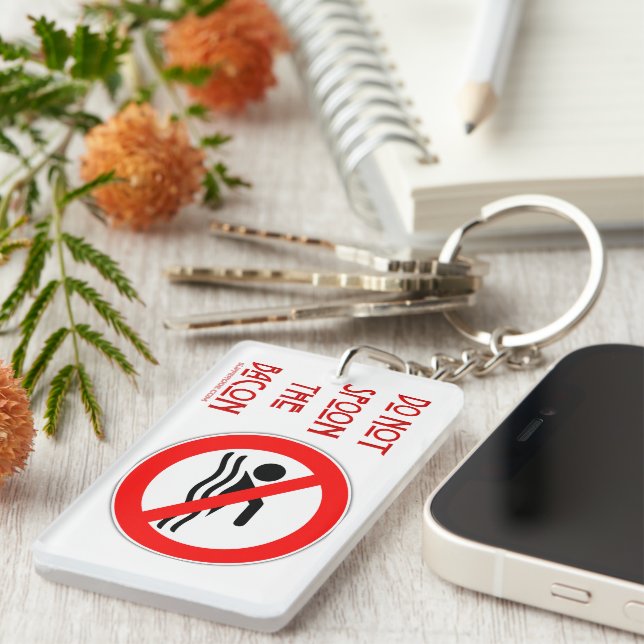 SlipperyJoe's Do Not Spoon Bacon red warning man s Key Ring (Front Right)
